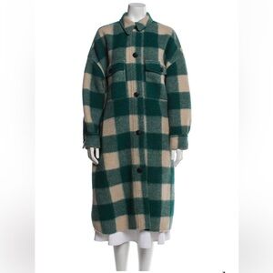 Stylish Green and Cream Checkered Pea Coat